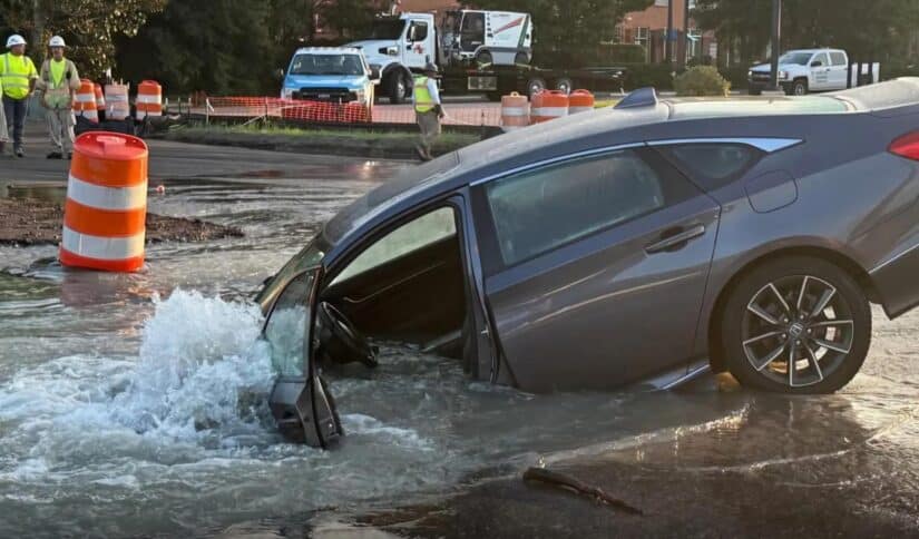 Image for Sinkhole Swallows Car Stopped at Traffic Light Near Coastal Grand Mall in Myrtle Beach post