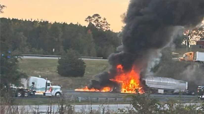 Driver-Cited-After-Fiery-18-Wheeler-Crash-Shuts-Down-Interstate-85-Near-South-Carolina-Georgia-Line-