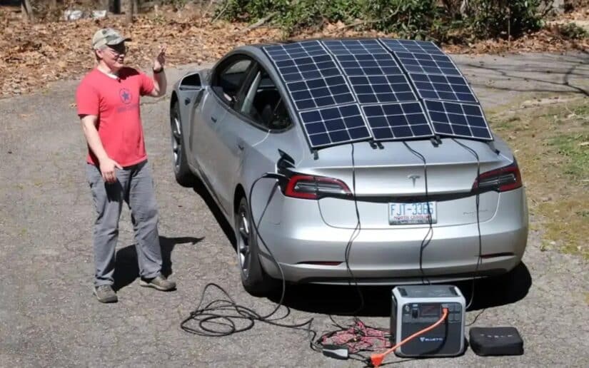 Image for Man Charged Tesla with Solar Panels and It Worked… Kinda! post