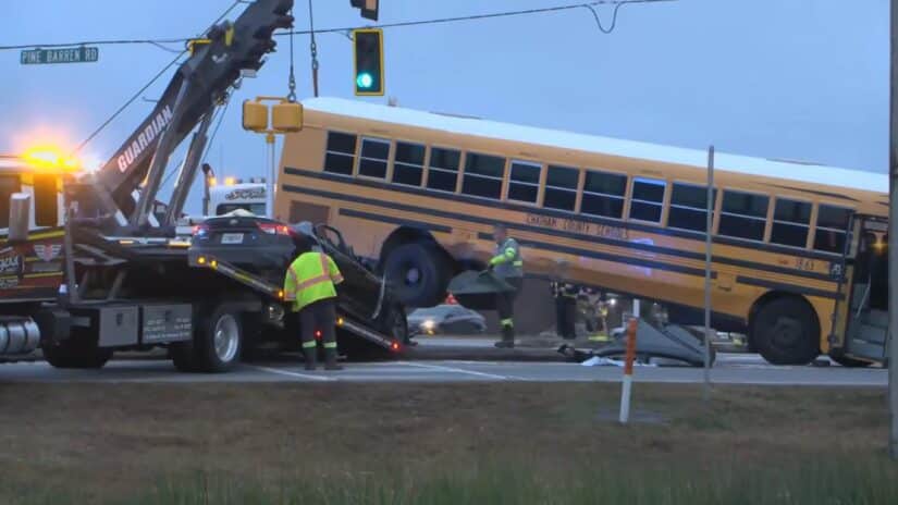 Image for School Bus and Vehicle Crash Disrupts Traffic in Pooler post