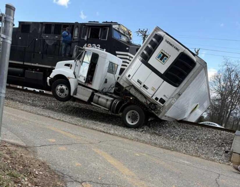 Image for 18 Wheeler Stuck on Tracks Struck by Train in Greer post