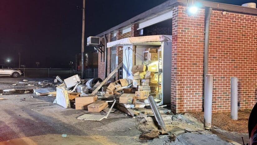 Vehicle crashes into Florence County school causing structural damage and debris near entrance