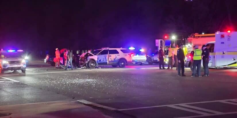 Police vehicle involved in crash on East Montgomery Cross Road in Savannah injuring driver at intersection